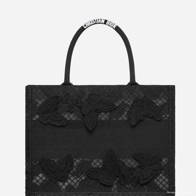 Cheap Dior Butterfly Canvas Book Black Motif D-Lace Tote 0729 Luxury